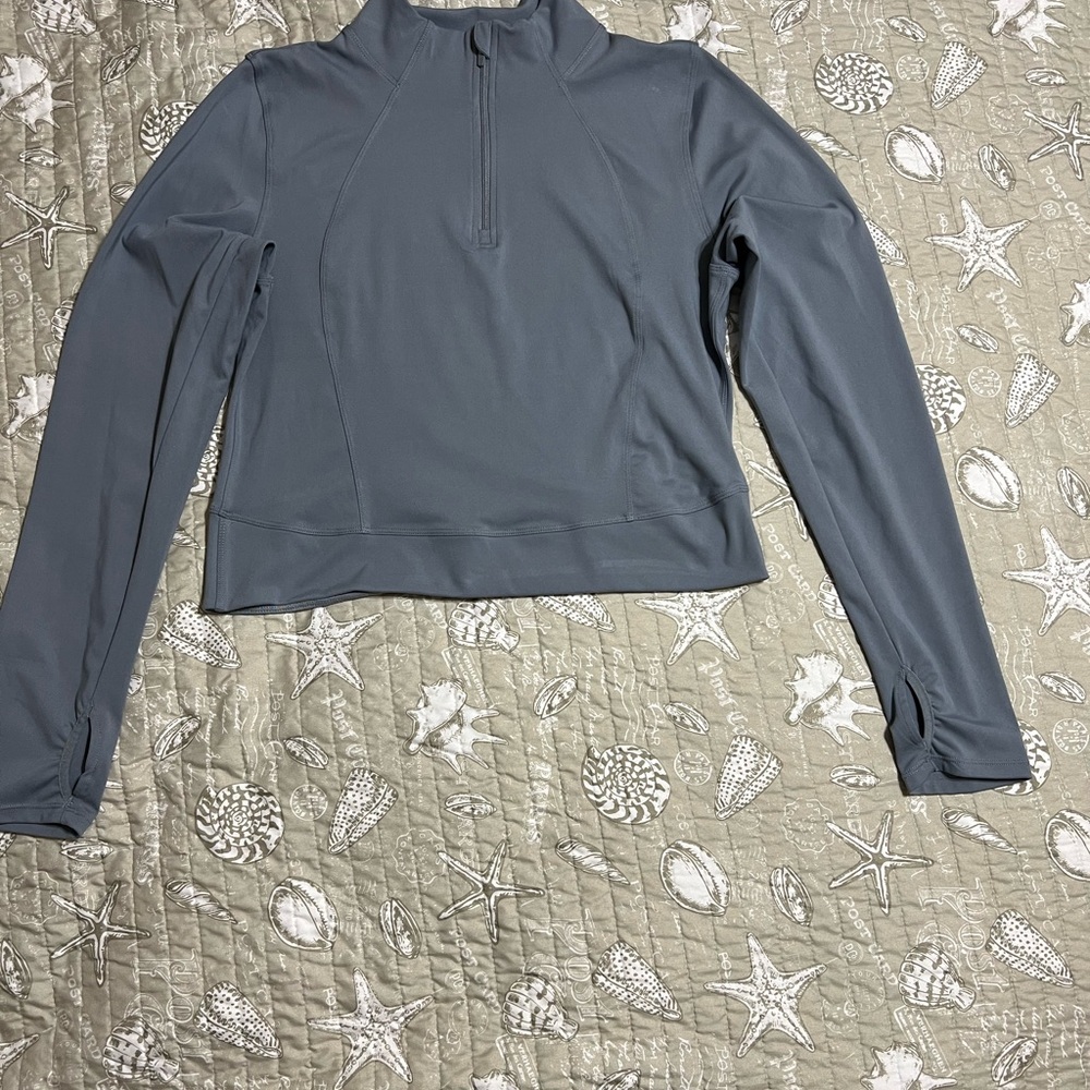 Women's Blue Long Sleeve Crop Half Zip Pullover